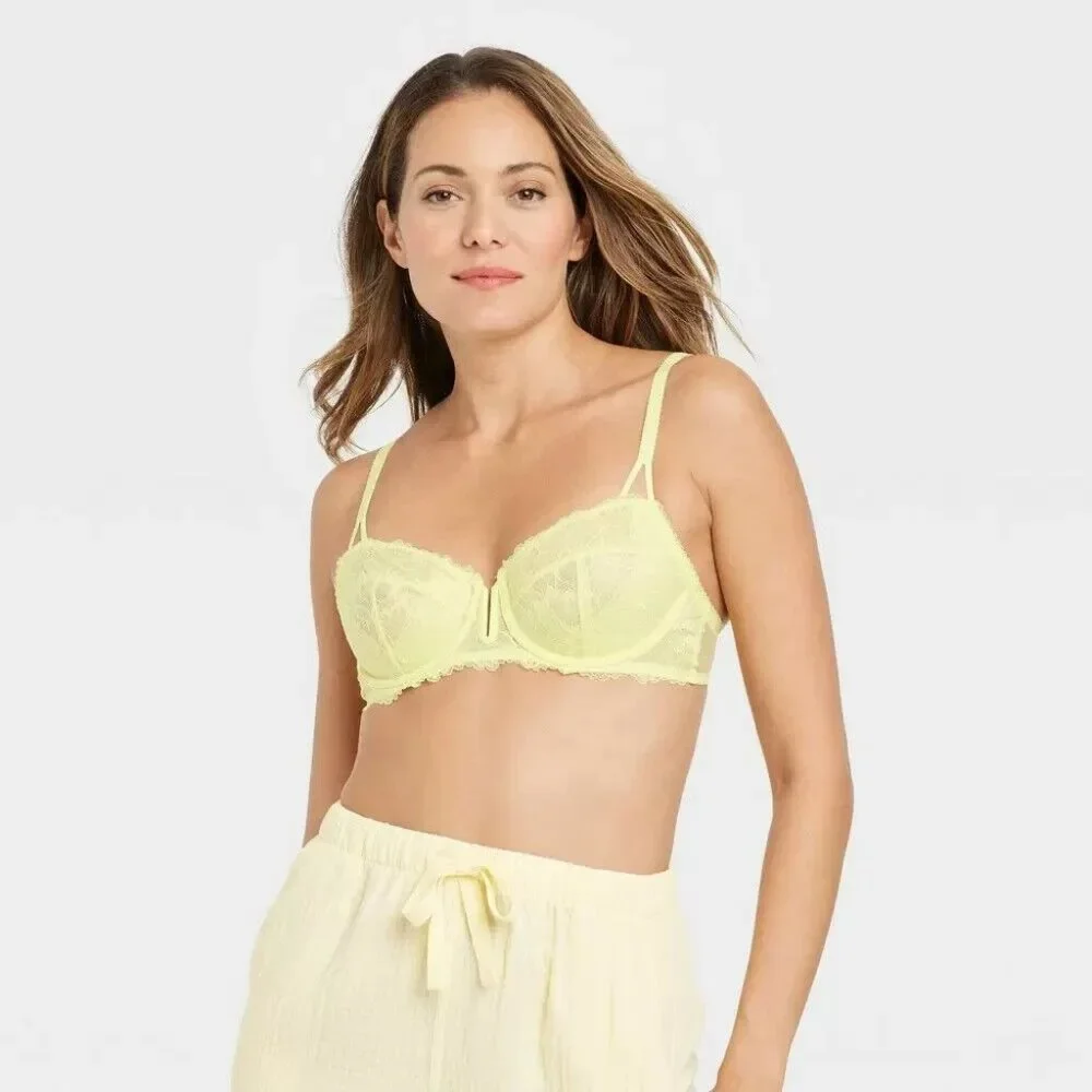 Auden Balconette Bra Floral Lace Yellow Lime Green Unlined Underwire